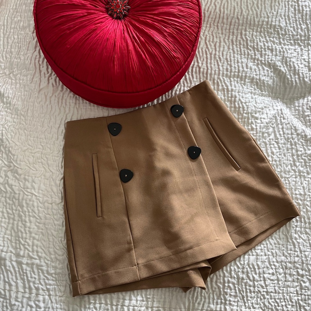 Cognac button front skort